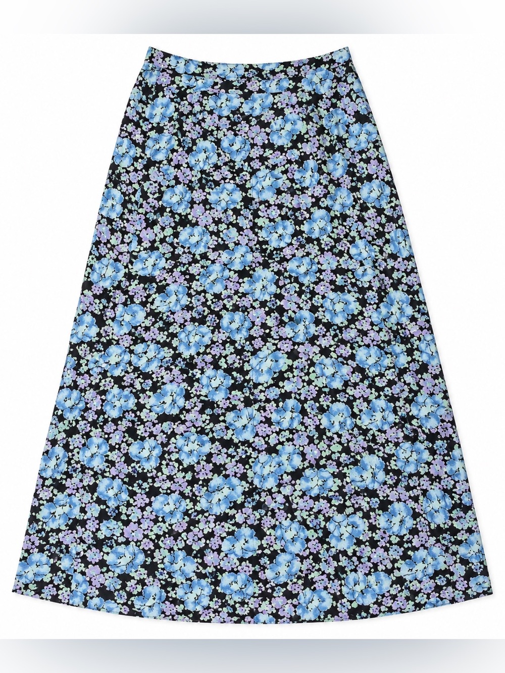 Vintage Liz Claiborne Black Midi Skirt with Blue and Lavender Floral Print